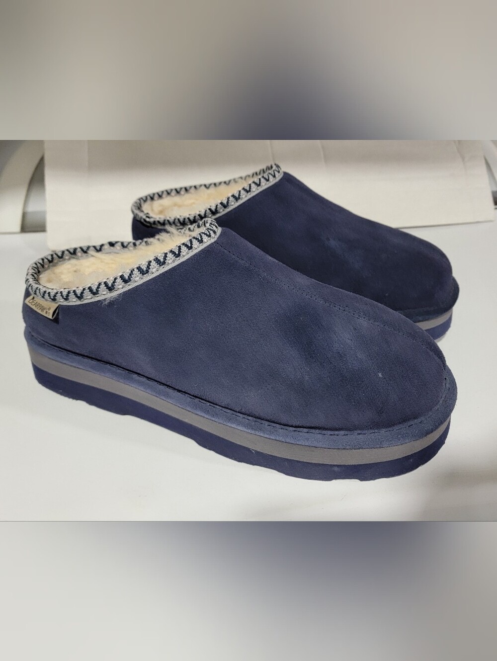 Like New- Bearpaw Navy Blue Suede Platform Slippers-size 10